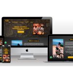 Mockup do site oficial de Ilson Jr., exibido em diferentes dispositivos — celular, tablet, notebook e desktop. O design responsivo destaca imagens de ciclismo, foto do autor, botões de ação em destaque e seções sobre sua história, palestras e livros.