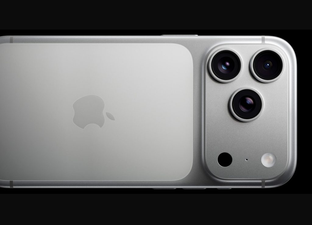 Imagem do iPhone 17 Pro Max deitado de lado