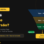 Capa do post sobre o que é taxa de conversão em 2026, com funil de vendas visual mostrando topo, meio e fundo do funil e dados de conversão por canal — Guarda Site